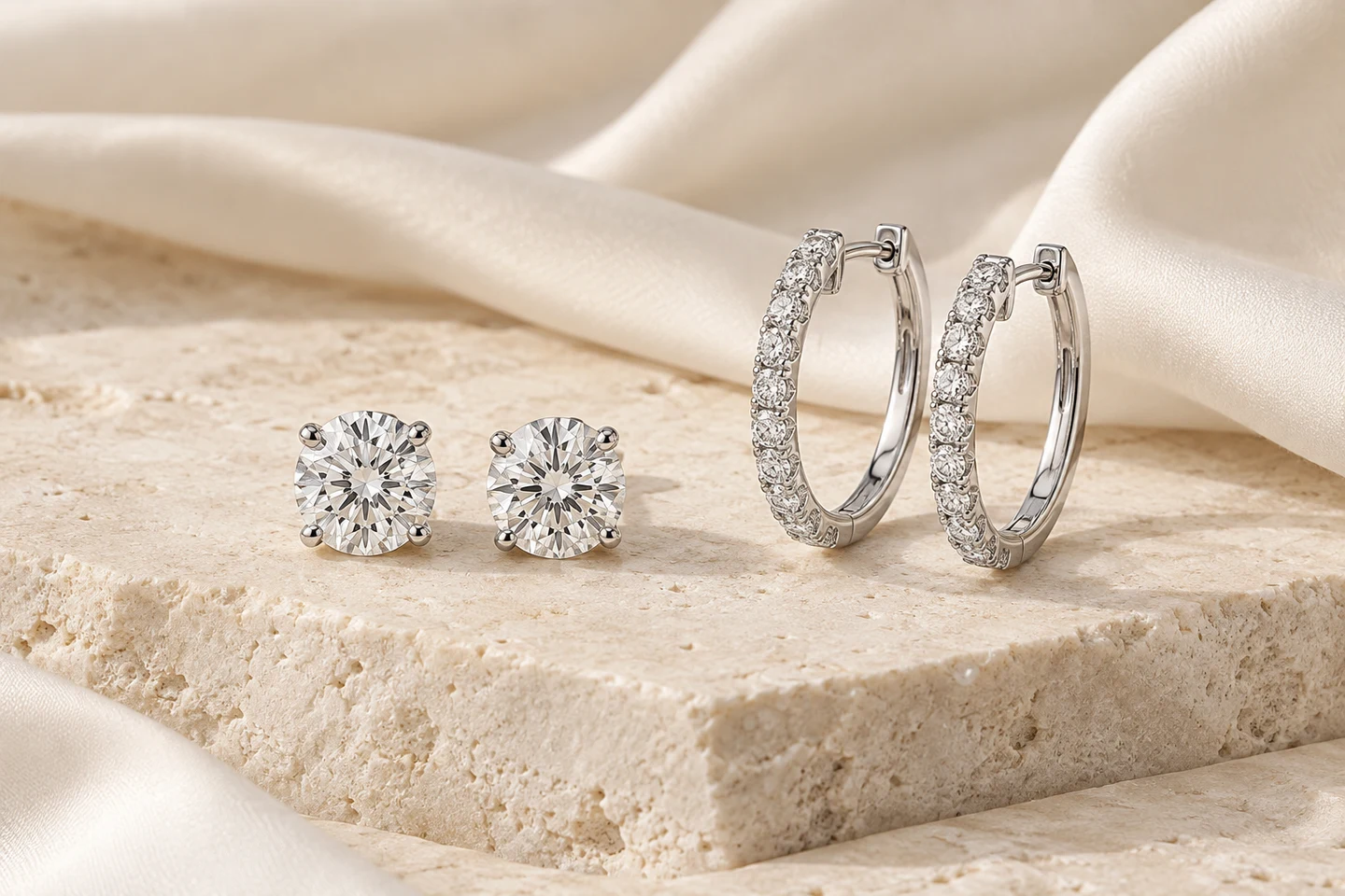 Diamond Earrings presented on a light ivory backdrop